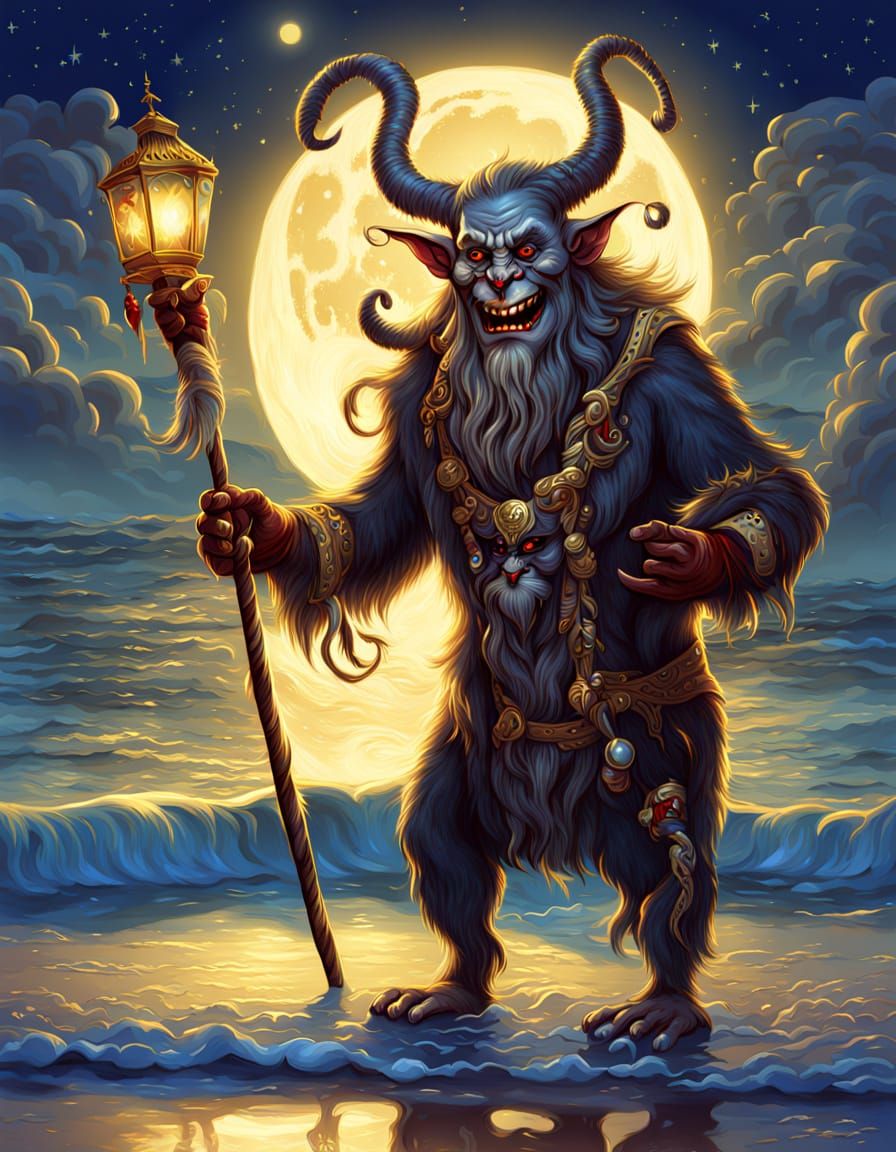 Krampus on Beach Holiday in Digital Painting