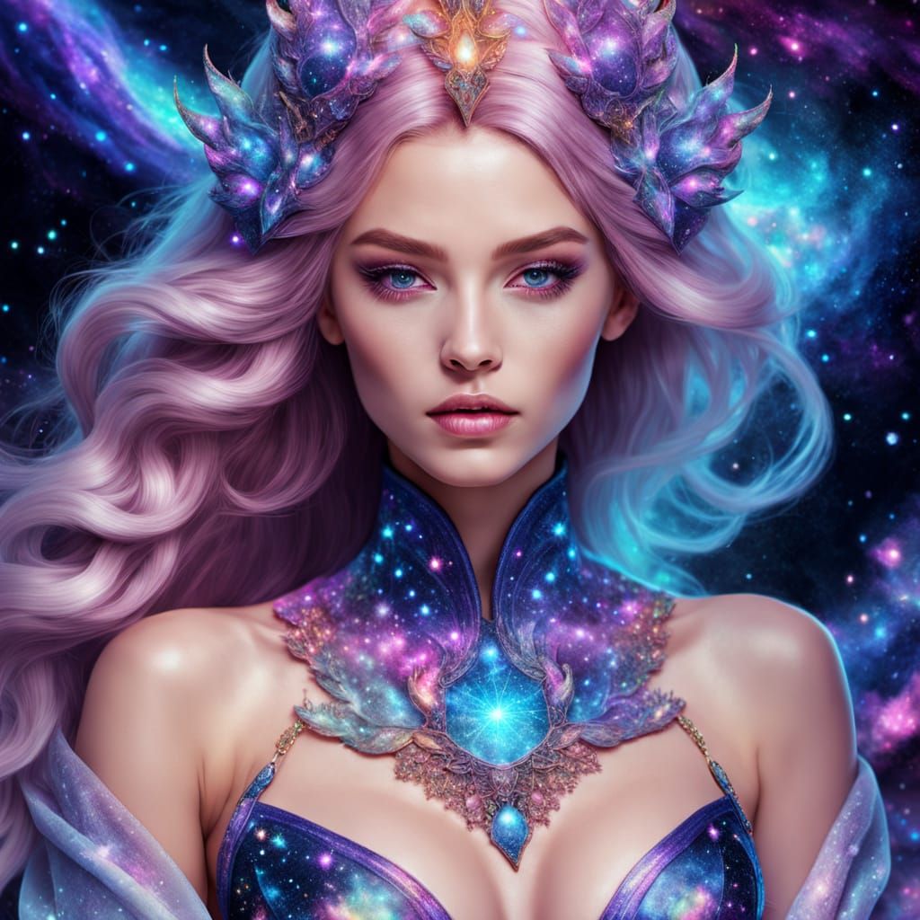 Cosmic Entity in Artgerm Style with Nebulae Gown