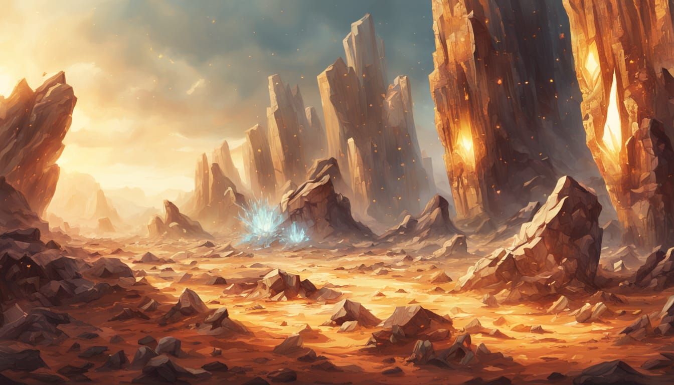 Crystals Rising in Surreal Desert Landscape Oil Painting