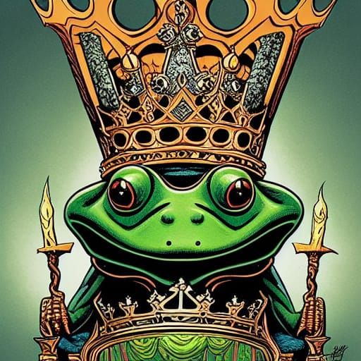 Frog King on Throne, Comic Book Art