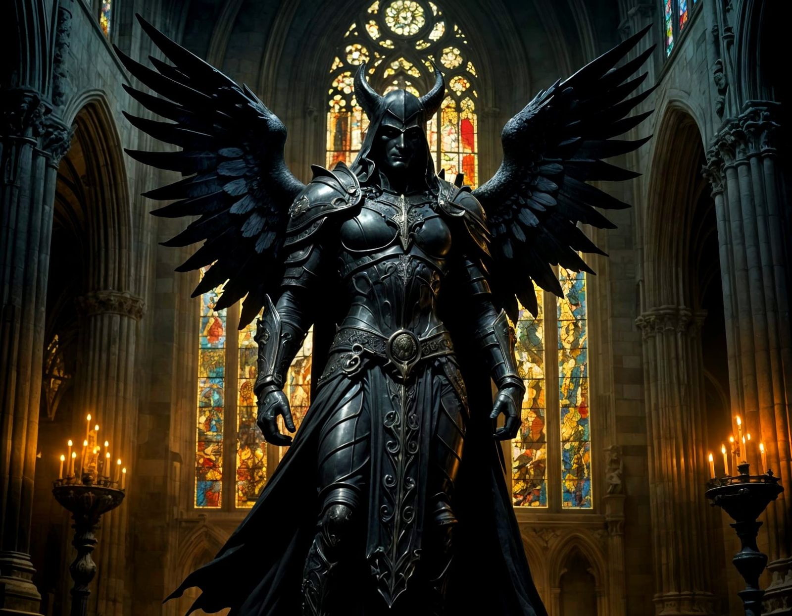 Gothic Cathedral Statue in Dark Fantasy Art Style