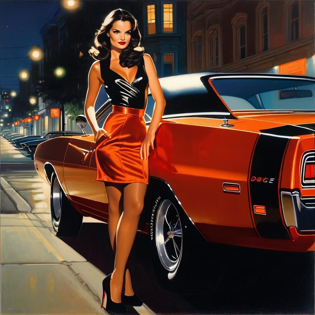 Katie Holmes Pinup with 1973 Charger