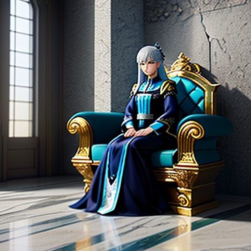 Surreal Anime Princess in Throne Room Castle