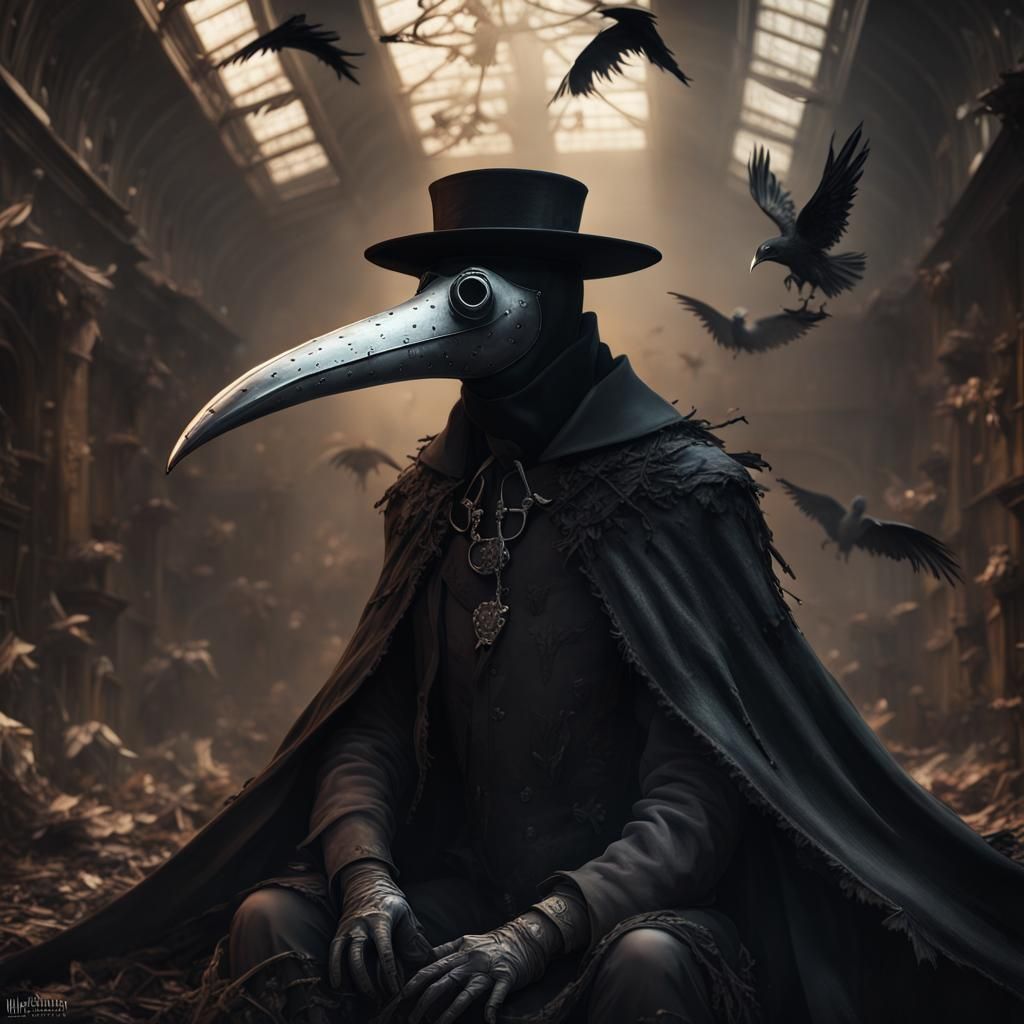 Plague Doctor Healing Patients: Detailed Matte Painting
