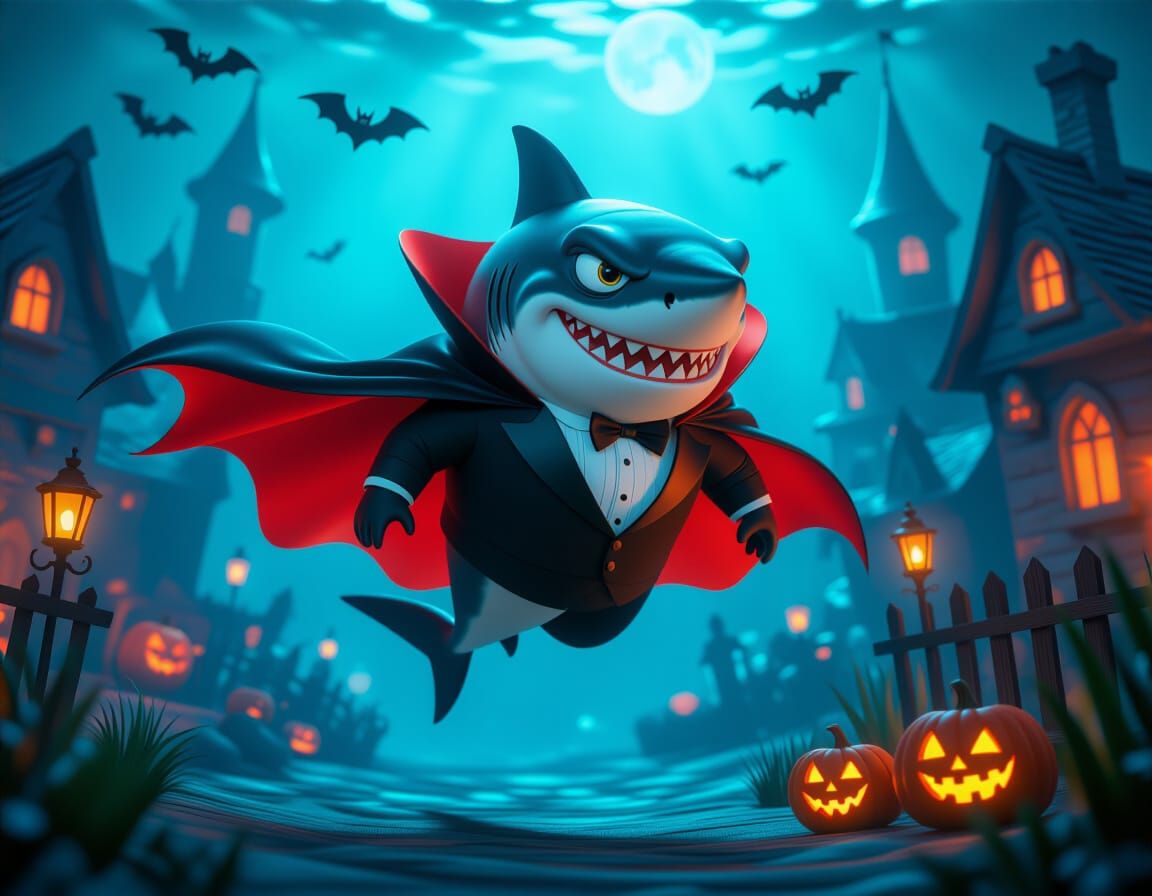 Grumpy Shark Dracula Underwater Halloween Festival