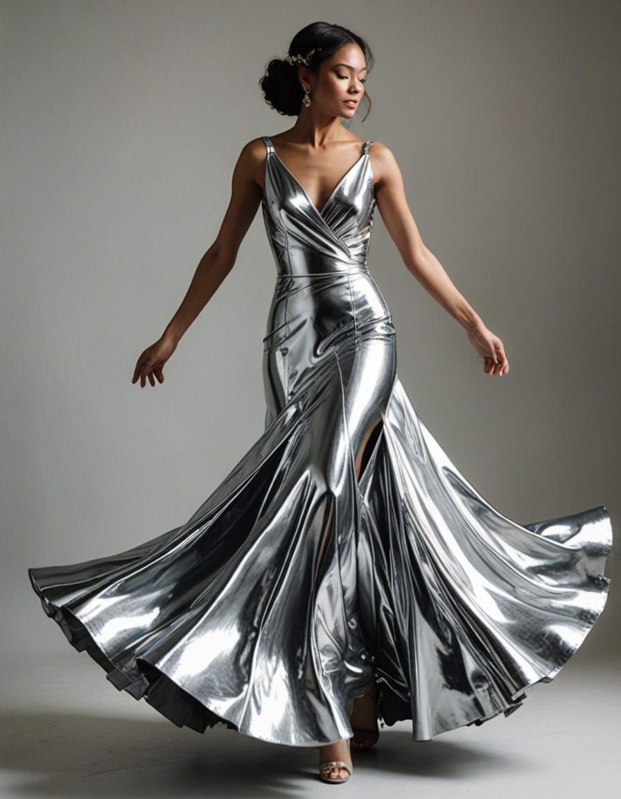 Woman Dancing in Chrome Dress