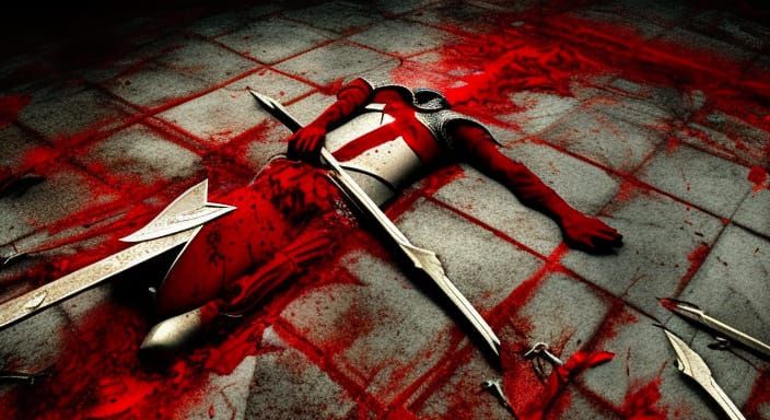 Knight Hit by Arrow in Pool of Blood