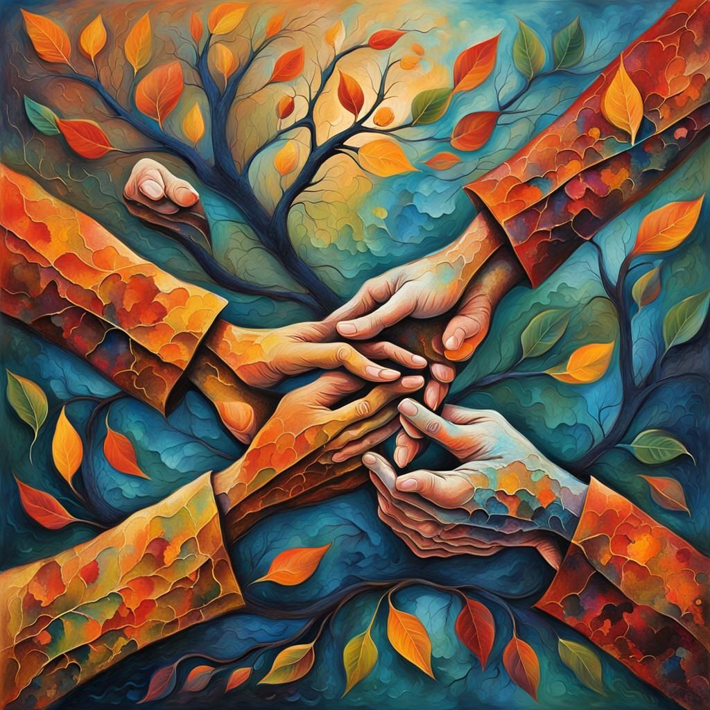 Abstract Expressionism: Entwined Hands Rooted in Unity