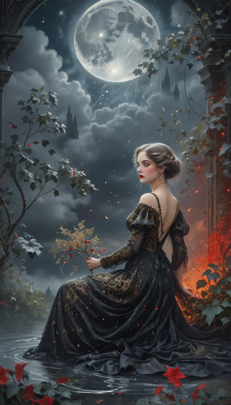 Starry Storm: Art Deco Woman in Filigree