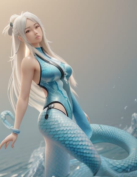Anime Style Woman with Snake Tail in 3D