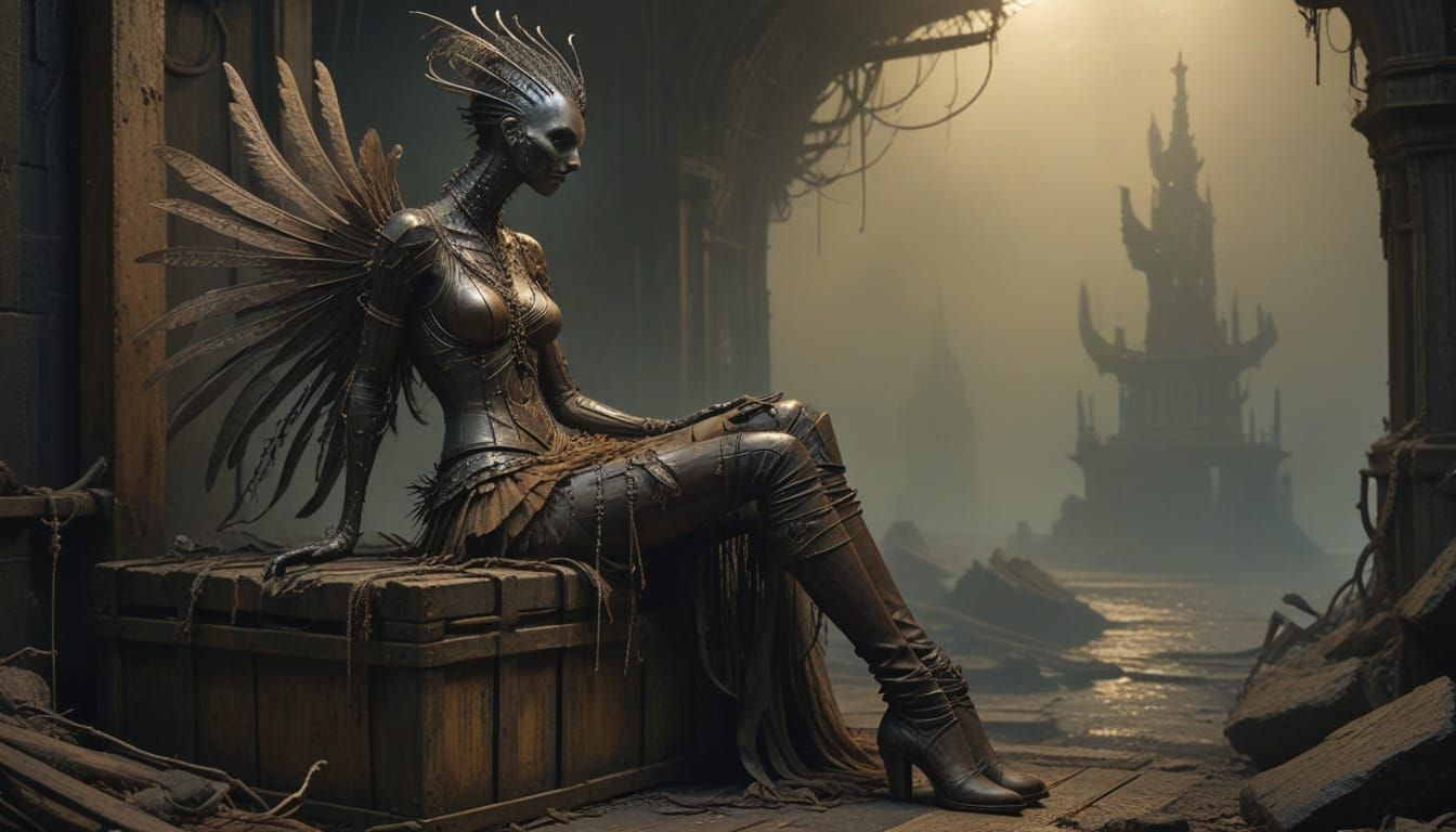 Mystical Bardess Amidst the Vertical City