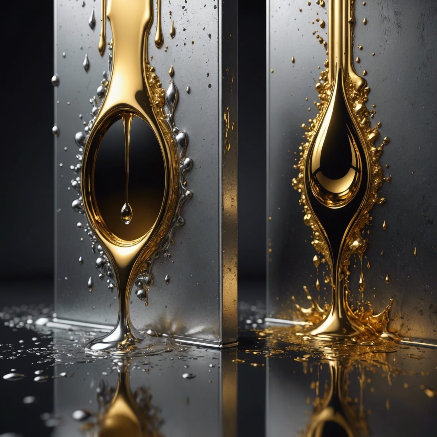 Silver and Gold Droplet Collision in Matte Painting