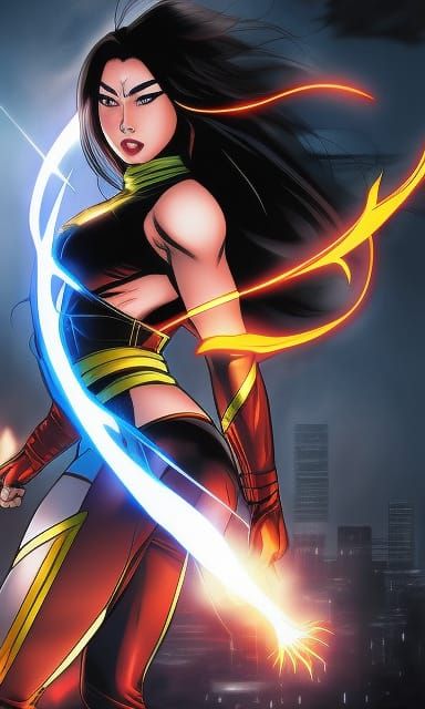 Fiery Asian Superhero in Comic Art Style
