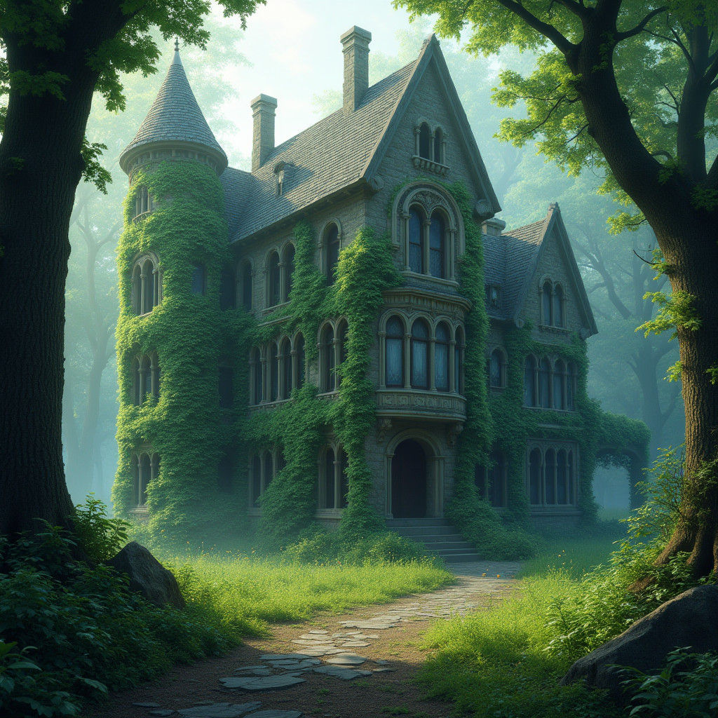Fairytale Mansion in Mystical Forest: Digital Masterpiece