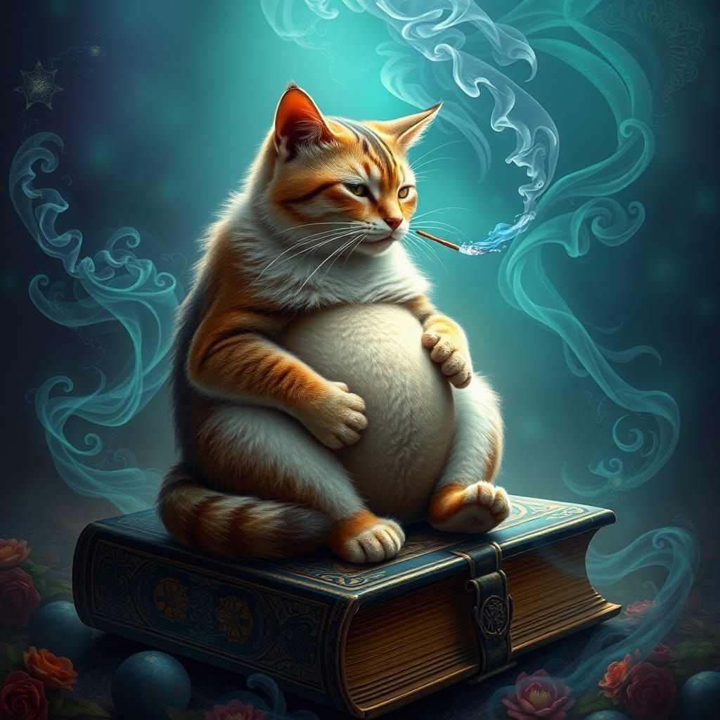Mystical Feline: Pregnant Cat in Surreal Fantasy Art