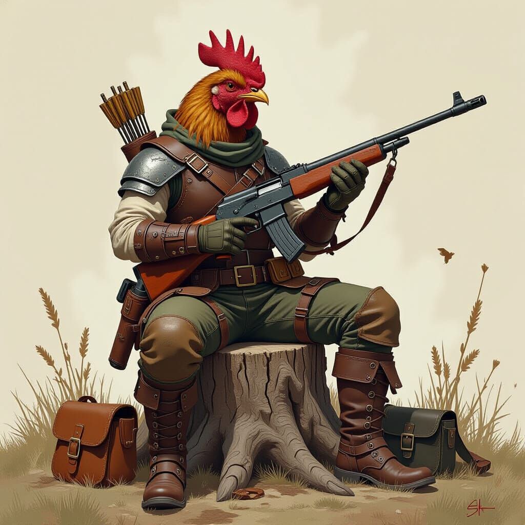 Chicken Jockey with Rifle in Rustic Style