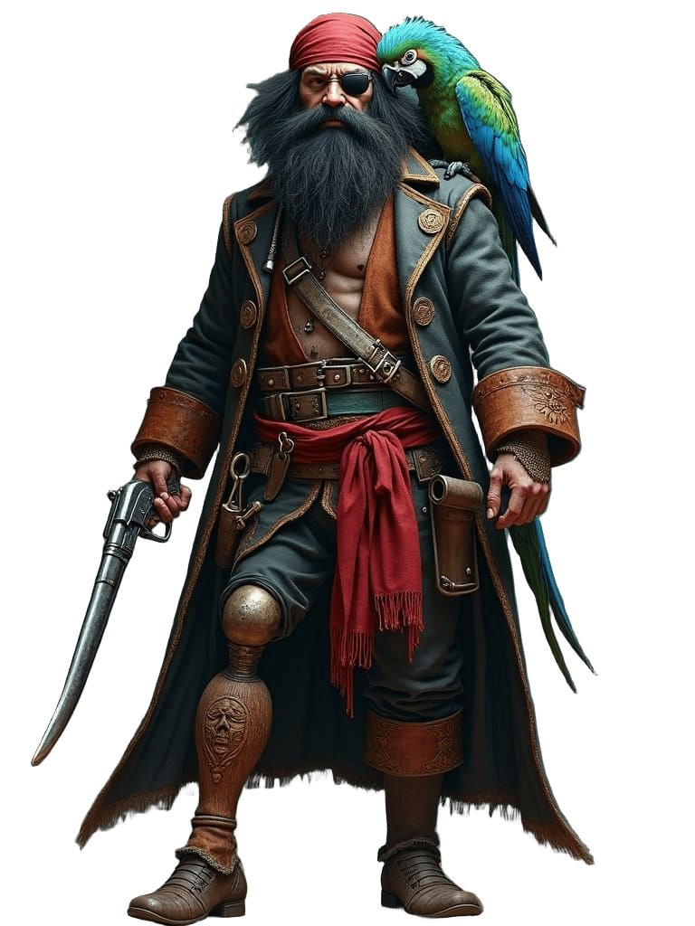 Pirate with Parrot in Detailed Matte Painting