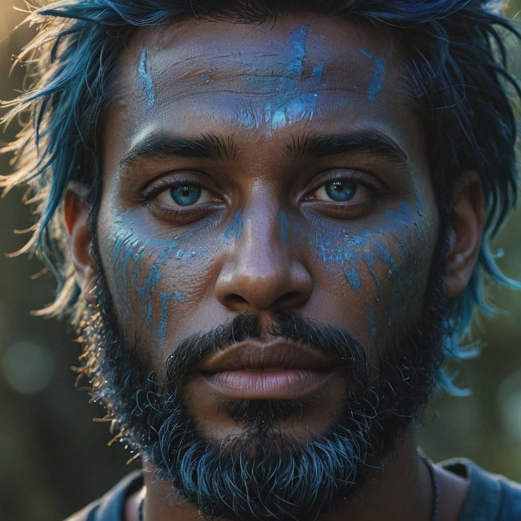 Mystical Portrait of Black Man with Blue Hair