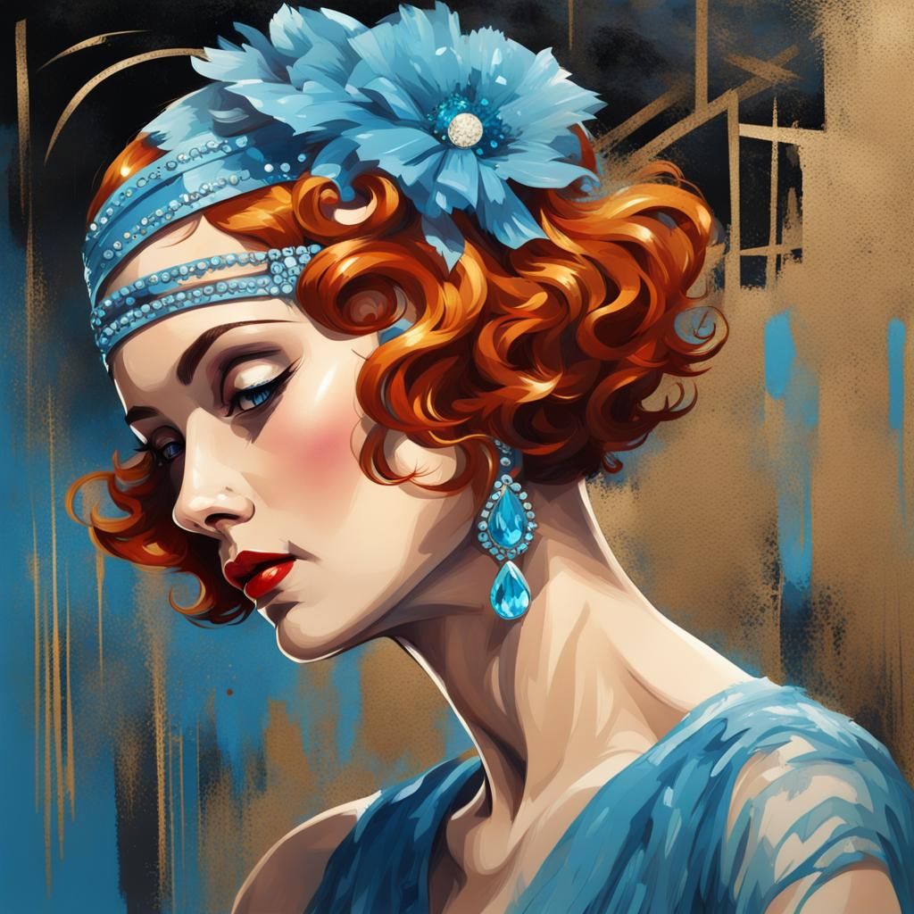 1920s Redhead Flapper in Art Deco Graffiti Style