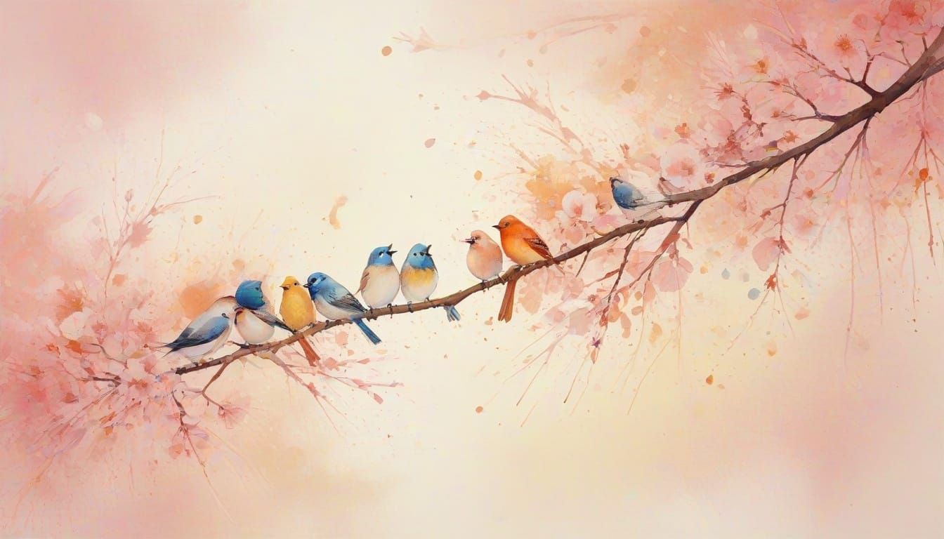 Whimsical Cherry Blossom Concert in Vibrant Watercolor