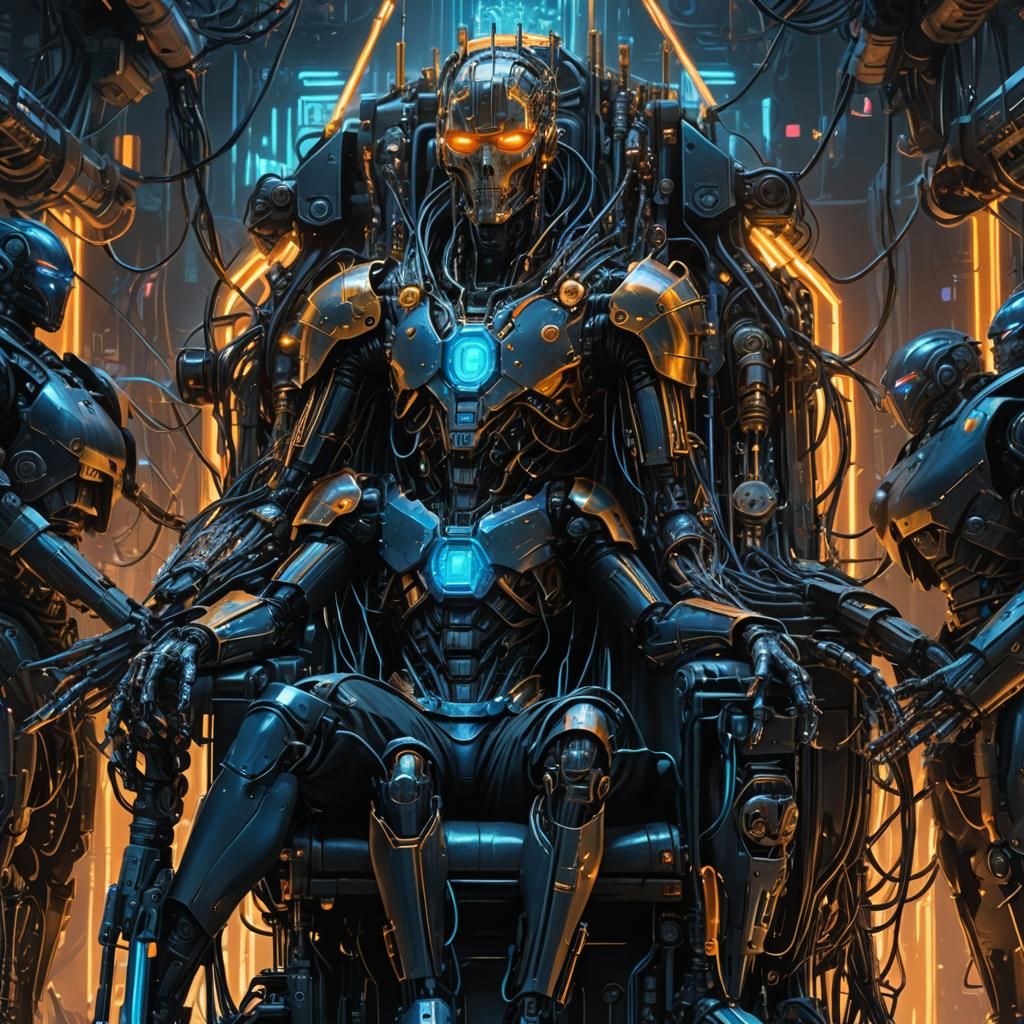 Cyberpunk Fantasy: The Wired God in Mechanical Throne