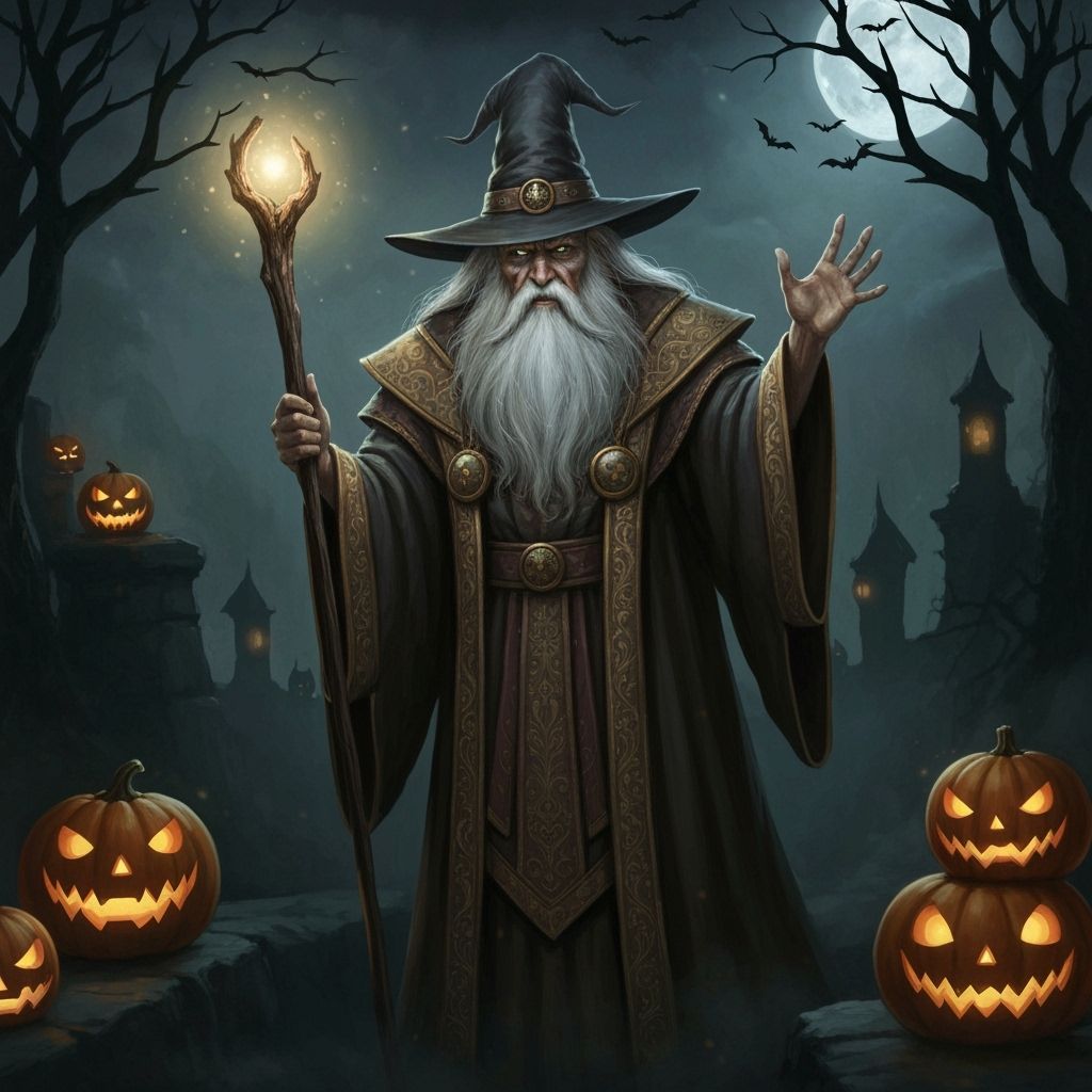 Wise Wizard Casting Spell on Halloween Night