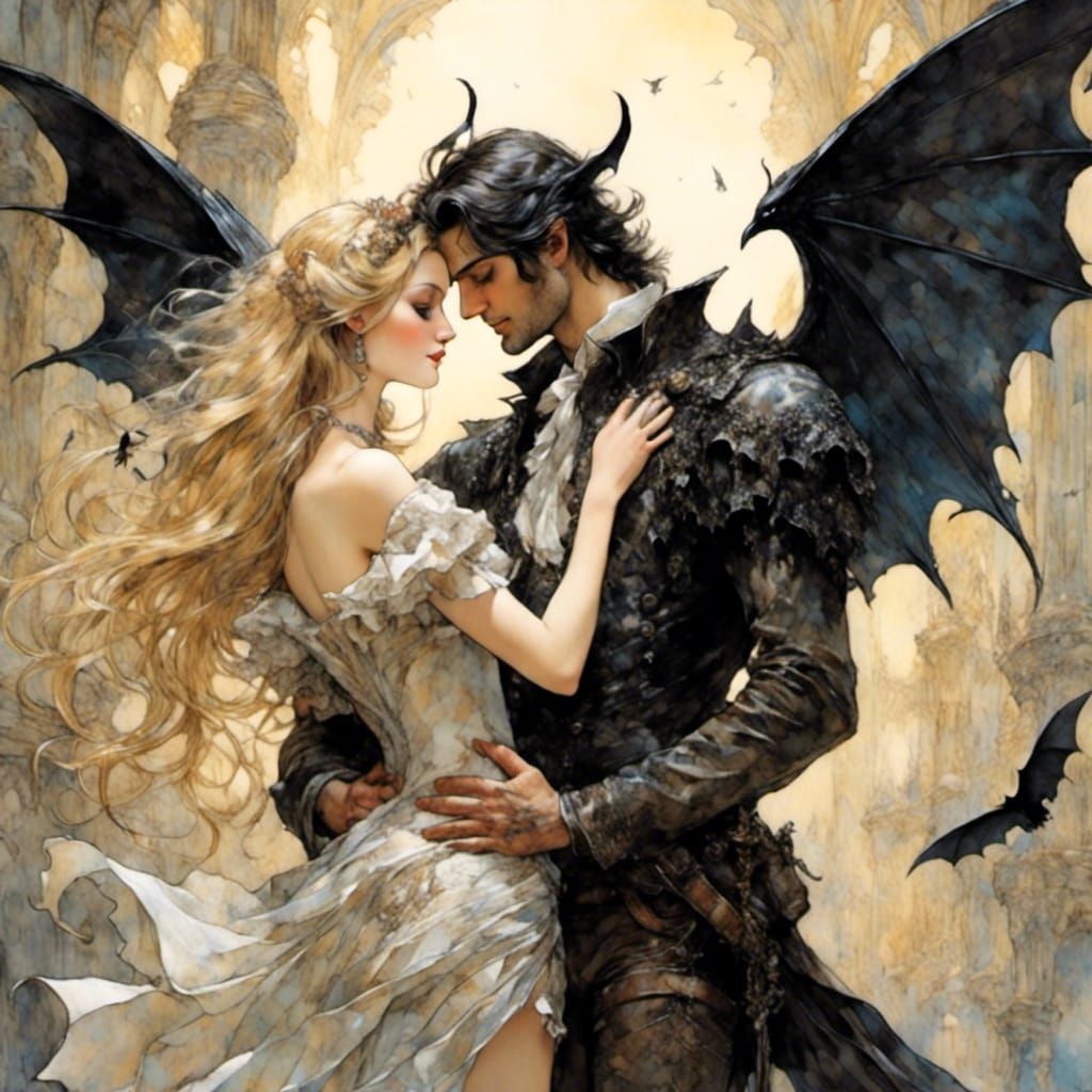 Fairy Woman with Bat-Winged Man