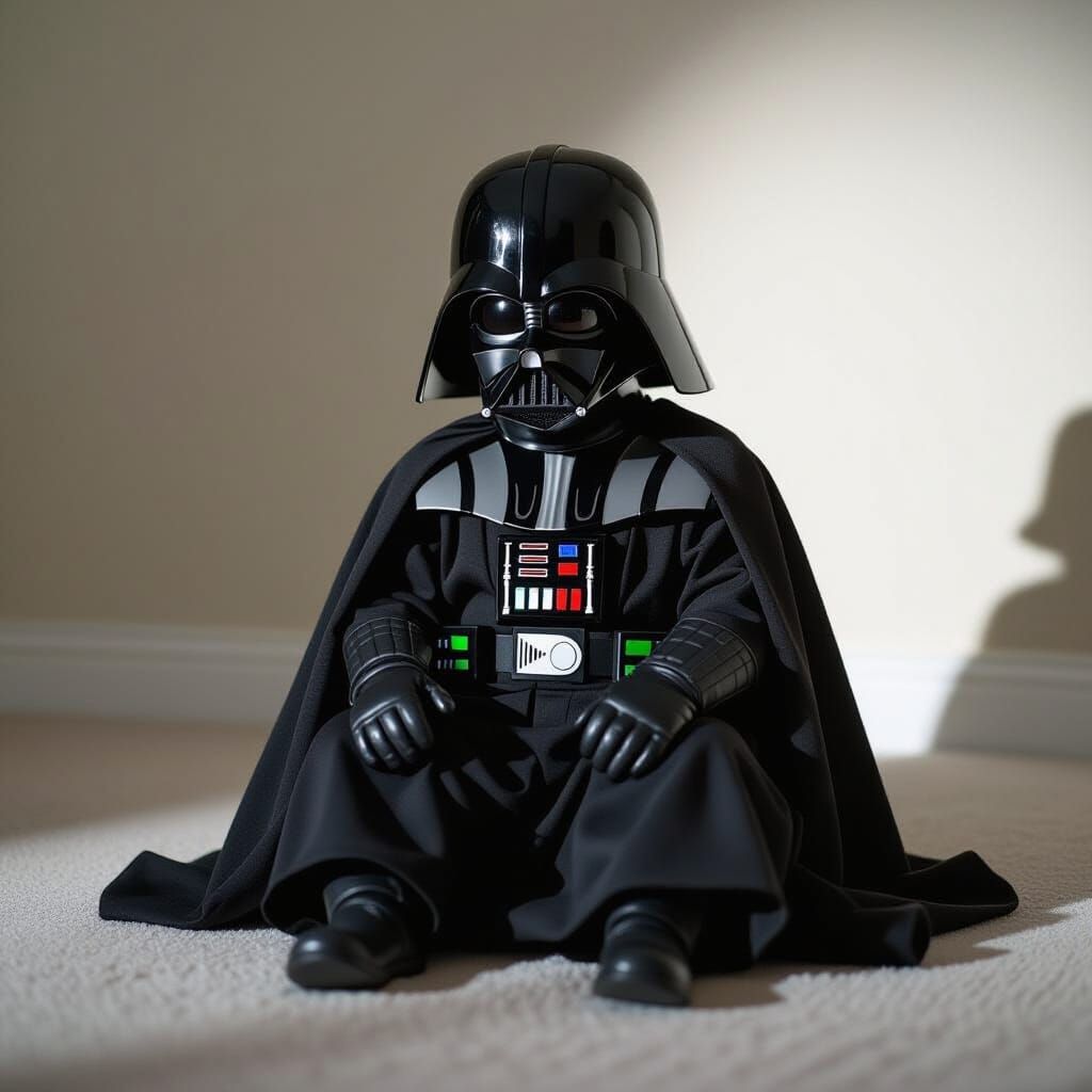 Sad Child in Darth Vader Costume: Cinematic Portrait