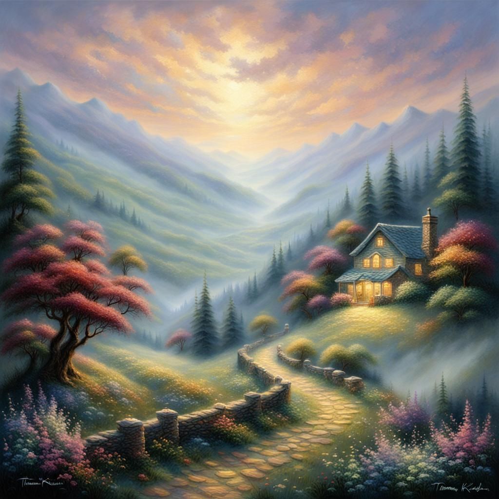 Ethereal Landscape at Night in Impasto Style