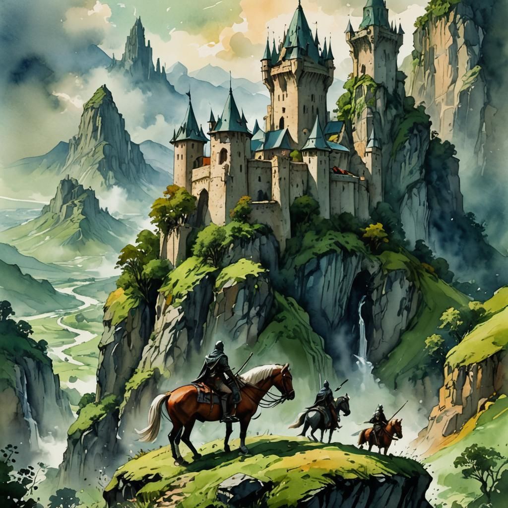 Elven Tower: Watercolor Fantasy Landscape