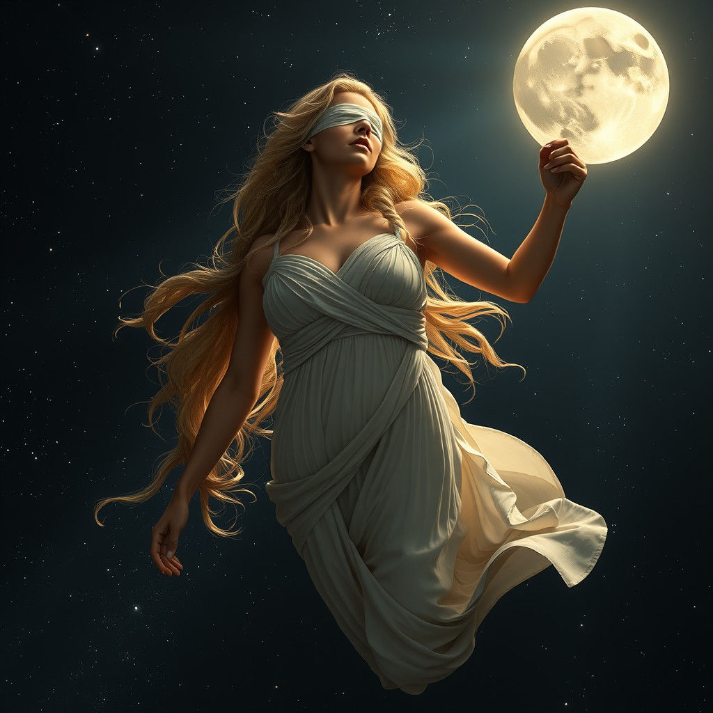 Justice as Woman in Space with Volumetric Lighting