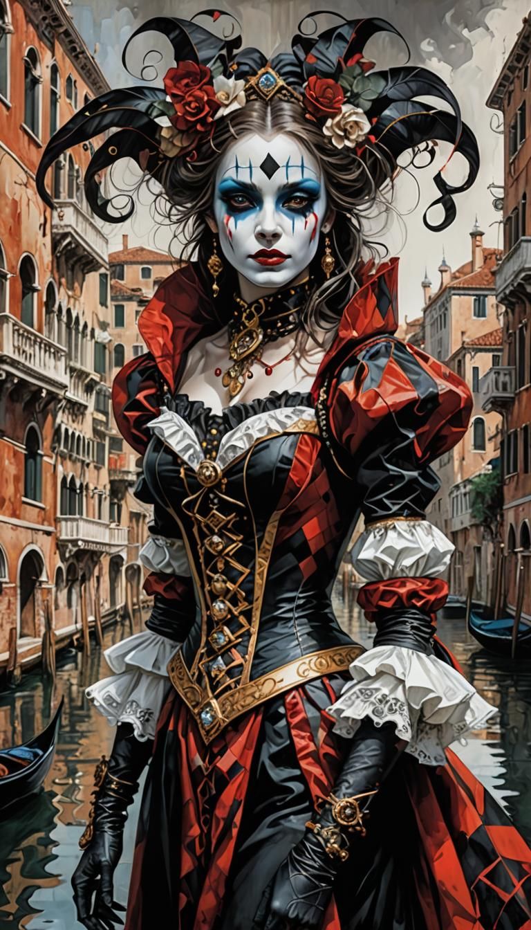 Beautiful Harlequin in Venice: Fantasy Art