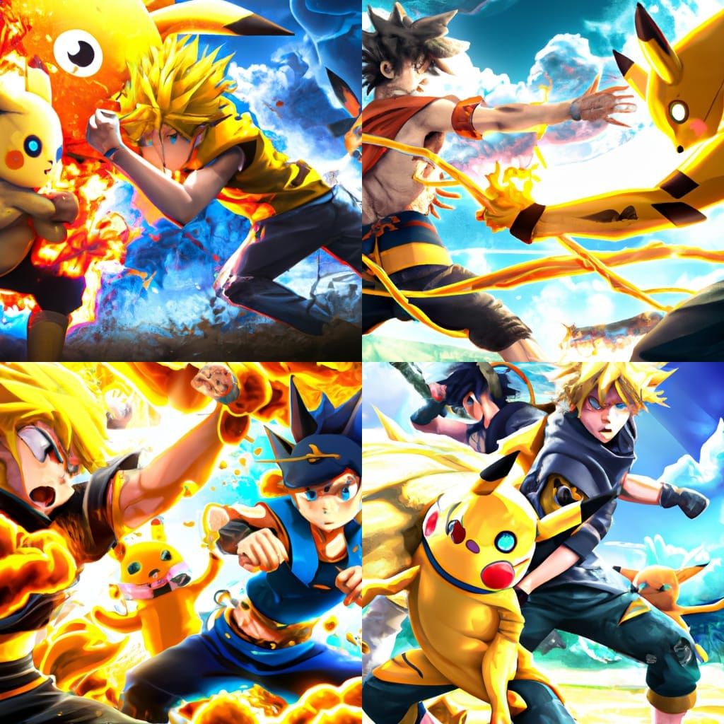 Epic Pokémon Battle: Naruto, Goku, and Pikachu