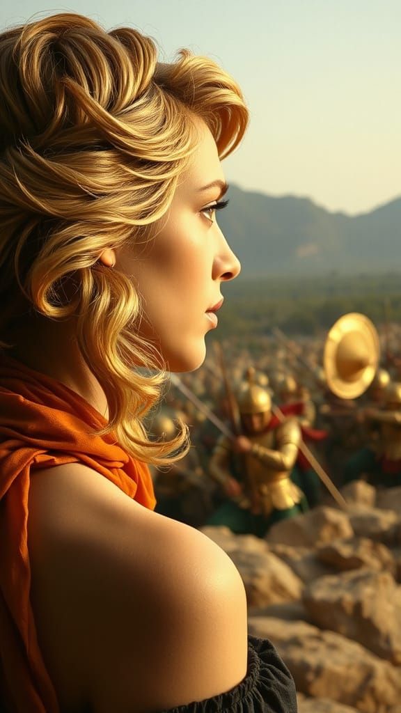 Helen of Troy in Ancient Greek Style, Gazing Out at a Distan...