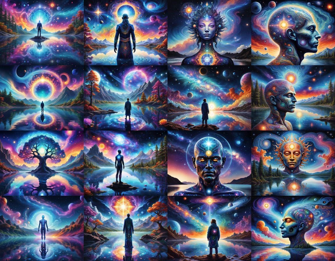 Celestial Being on Ethereal Lake in Cosmic Style