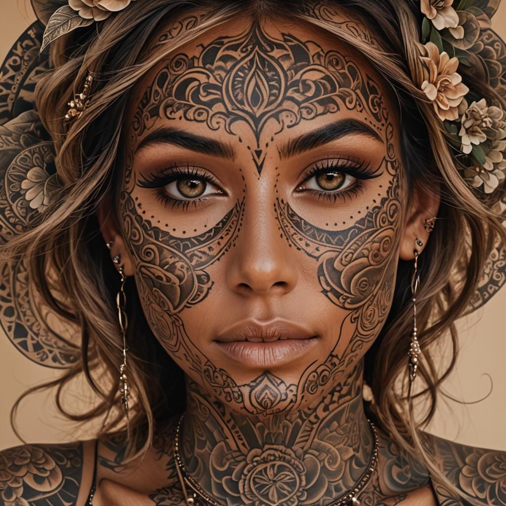 Whimsical Face Tattoo Design in Daylight