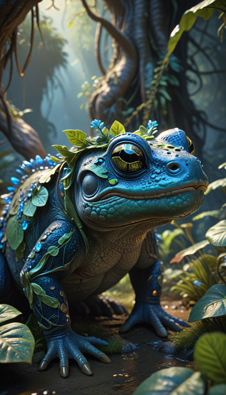 Mystical Jungle Fusion of Frog and Elephant in Vibrant Oil P...