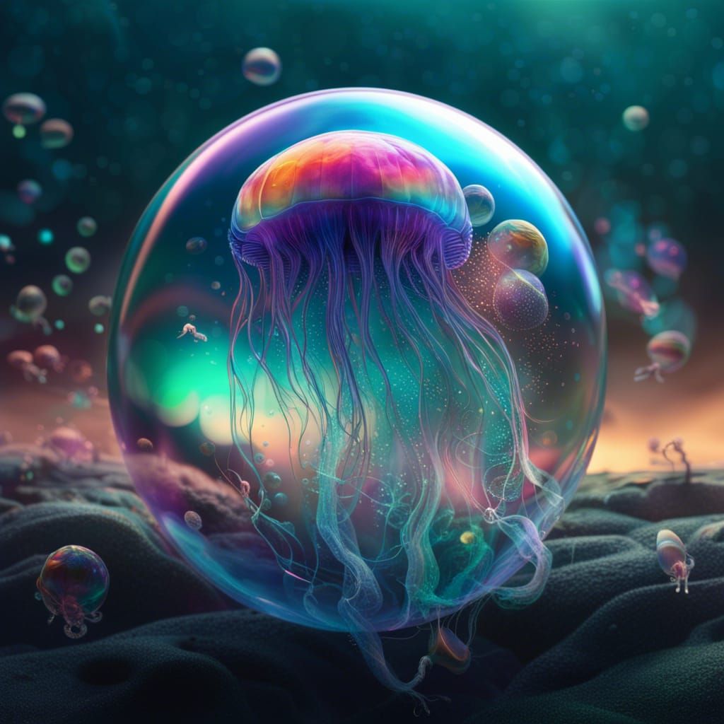 Jellyfish in Iridescent Bubble: Digital Matte Painting
