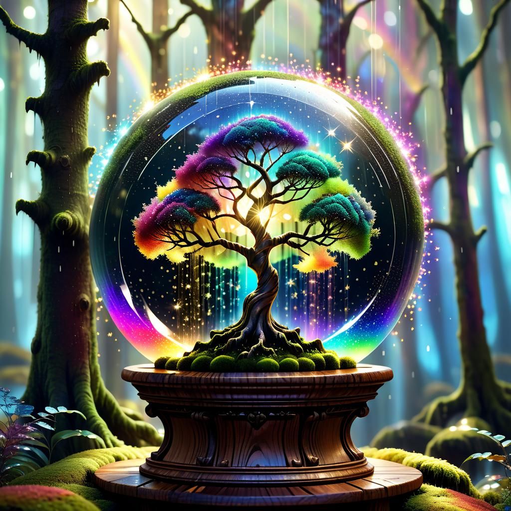 Rainbow Tree Orb with Star Shower: Digital Art