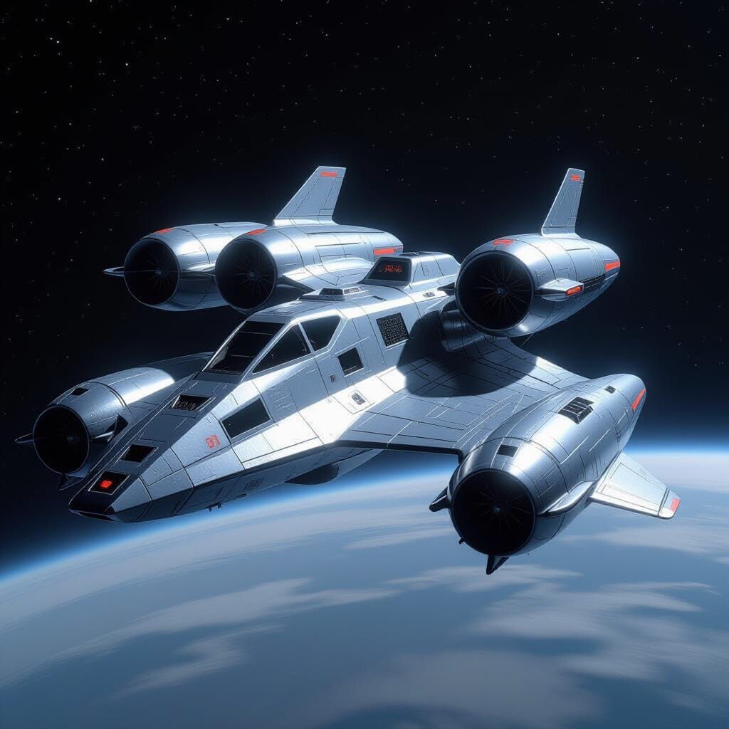 Photorealistic Spaceship with Asymmetrical Design in Space