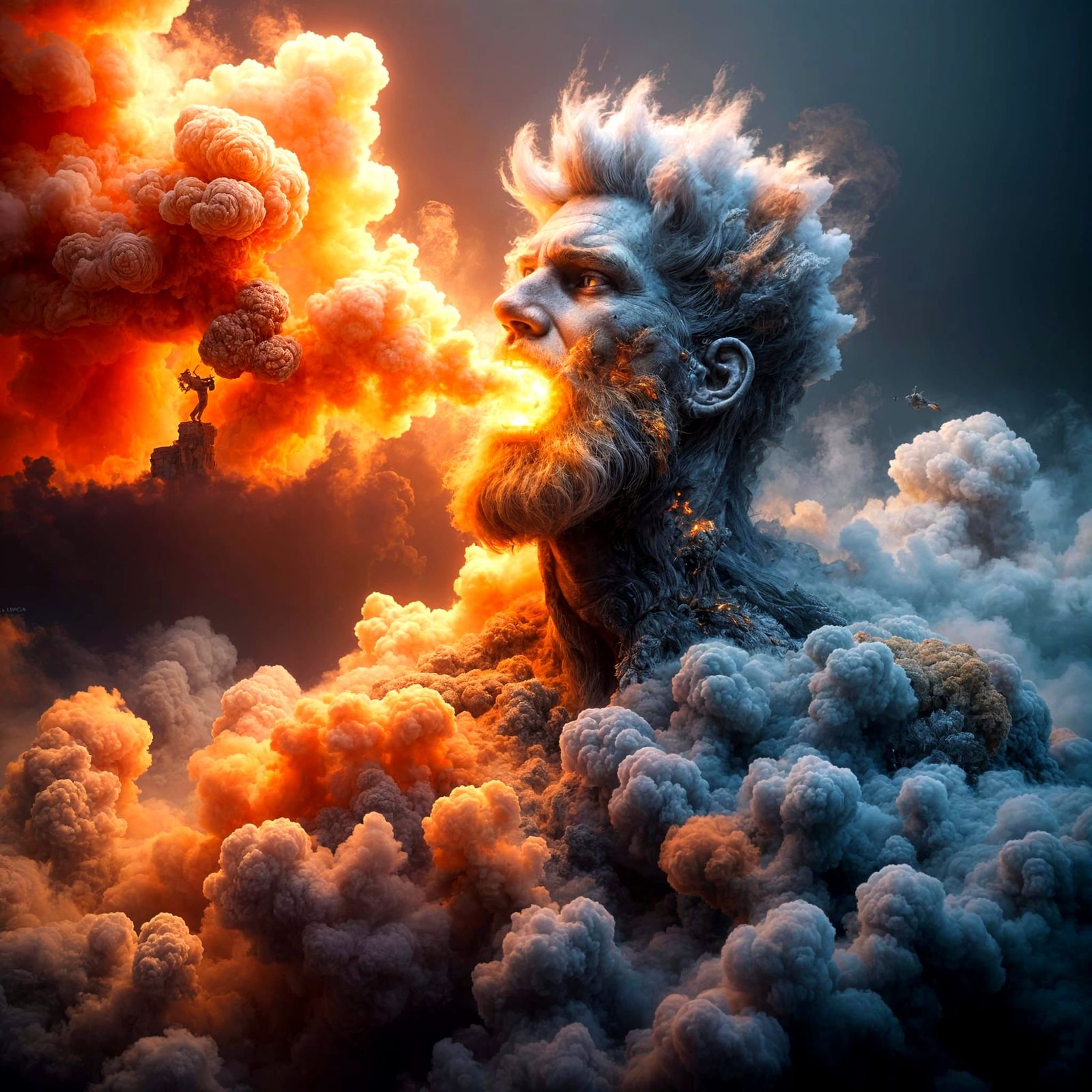 Giant Smoke Man Exhaling Colored Smoke: Digital Art