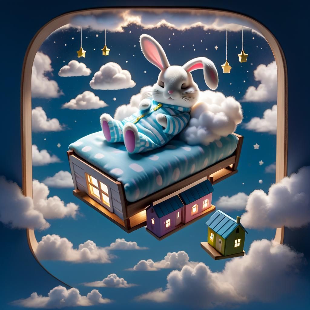 Sleeping Bunny in a Floating Matchbox Bed