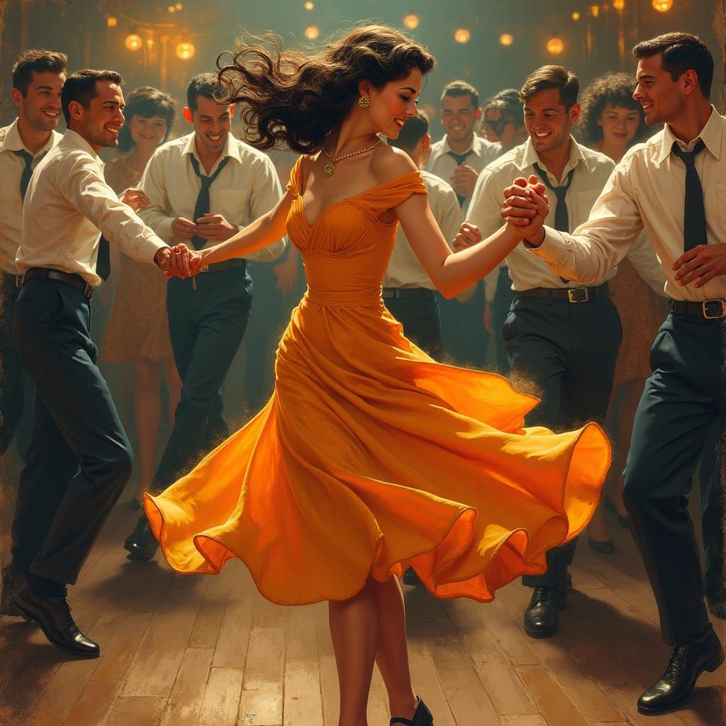 Sultry Swing Dancer in 1940s Juke Joint