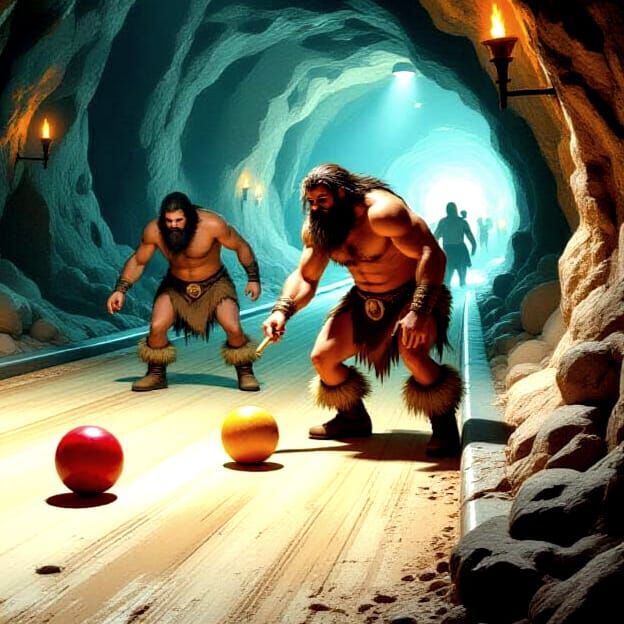 Cavemen Bowling Alley in a Cave