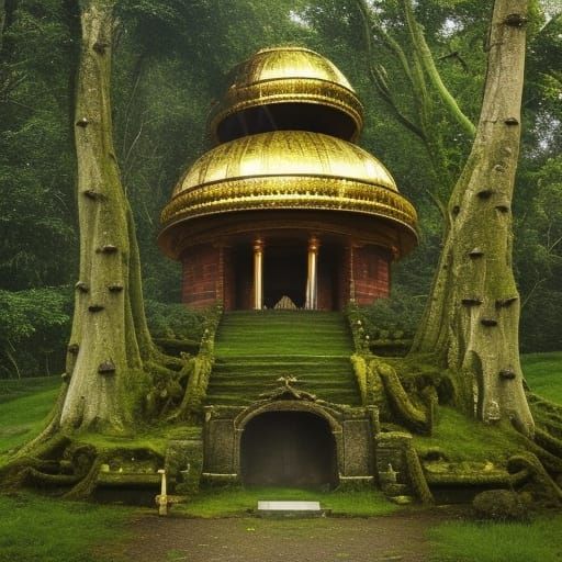 Ethereal Druidic Temple in Forest, Fantasy Art