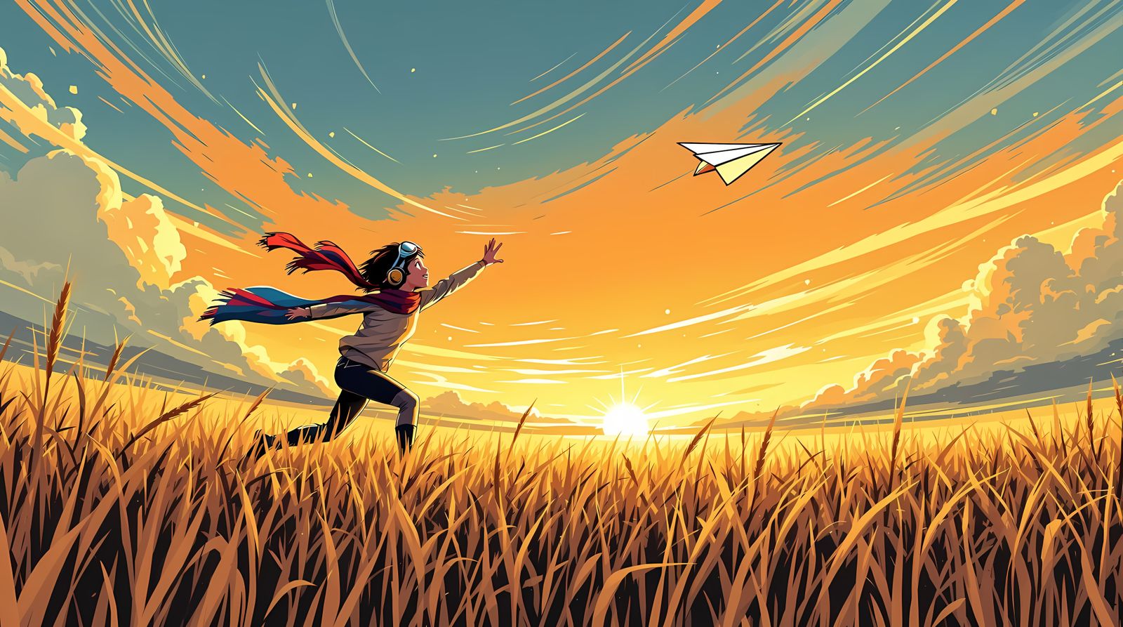 Aviatrix in Sunset Wheat Field