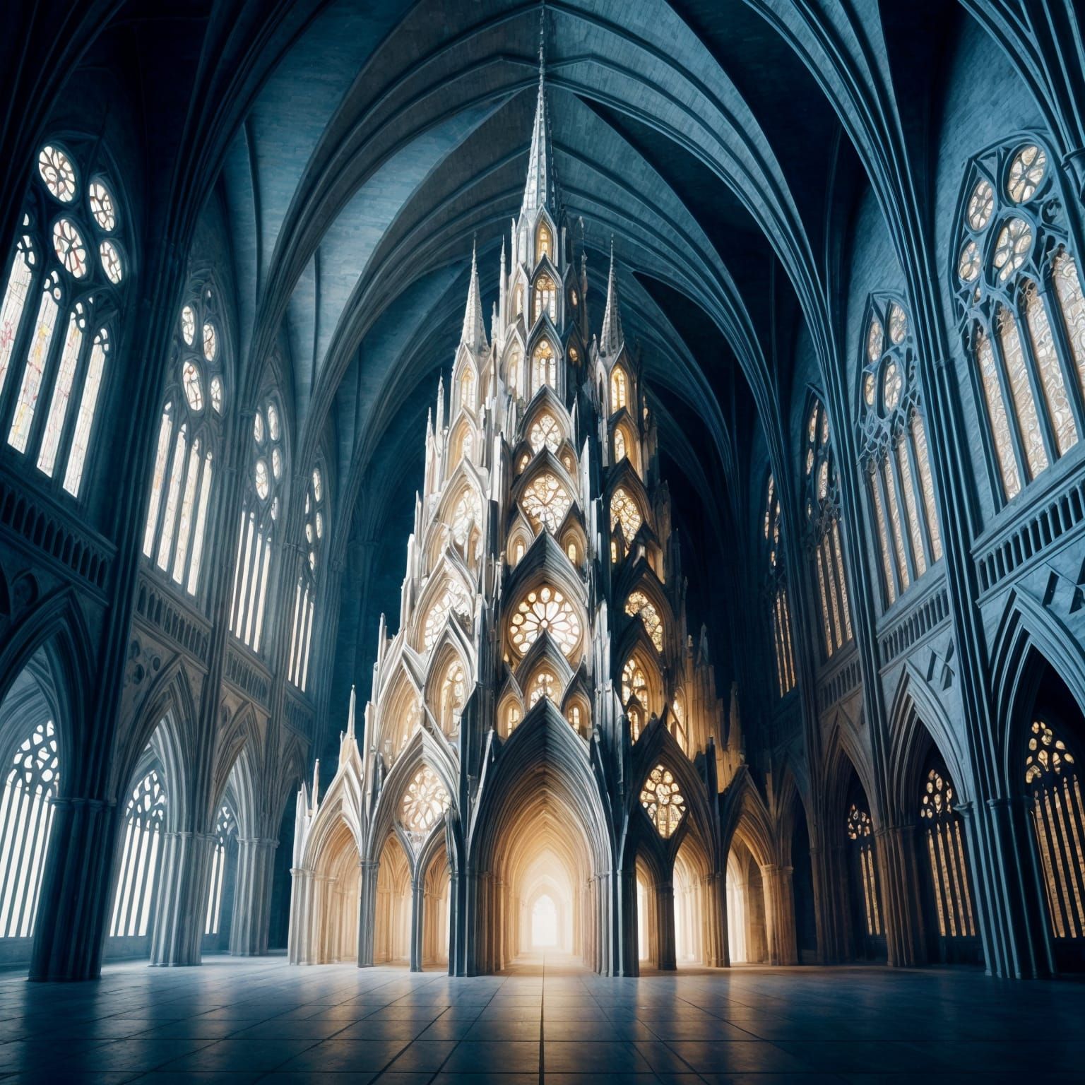 Futuristic Paper Cathedral Unfolds in Gothic Style