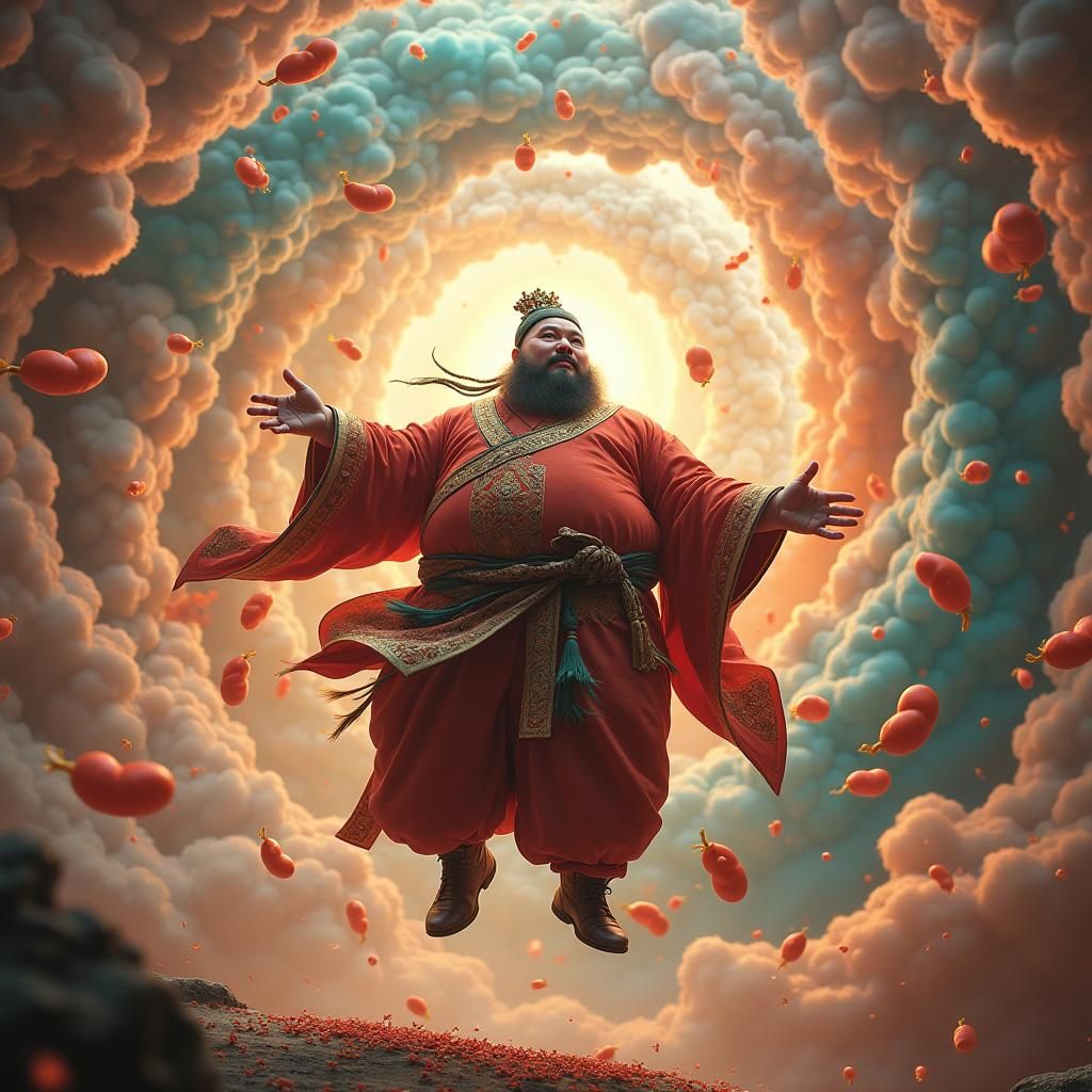 Serene Chinese Man Levitation with Turd Vortex