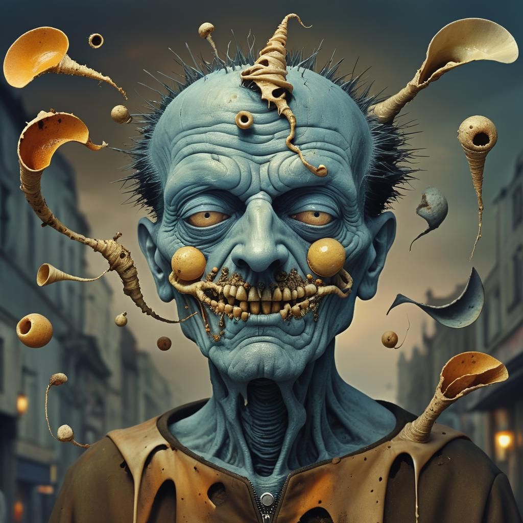Surreal Man with Maggots in Beksiński Style