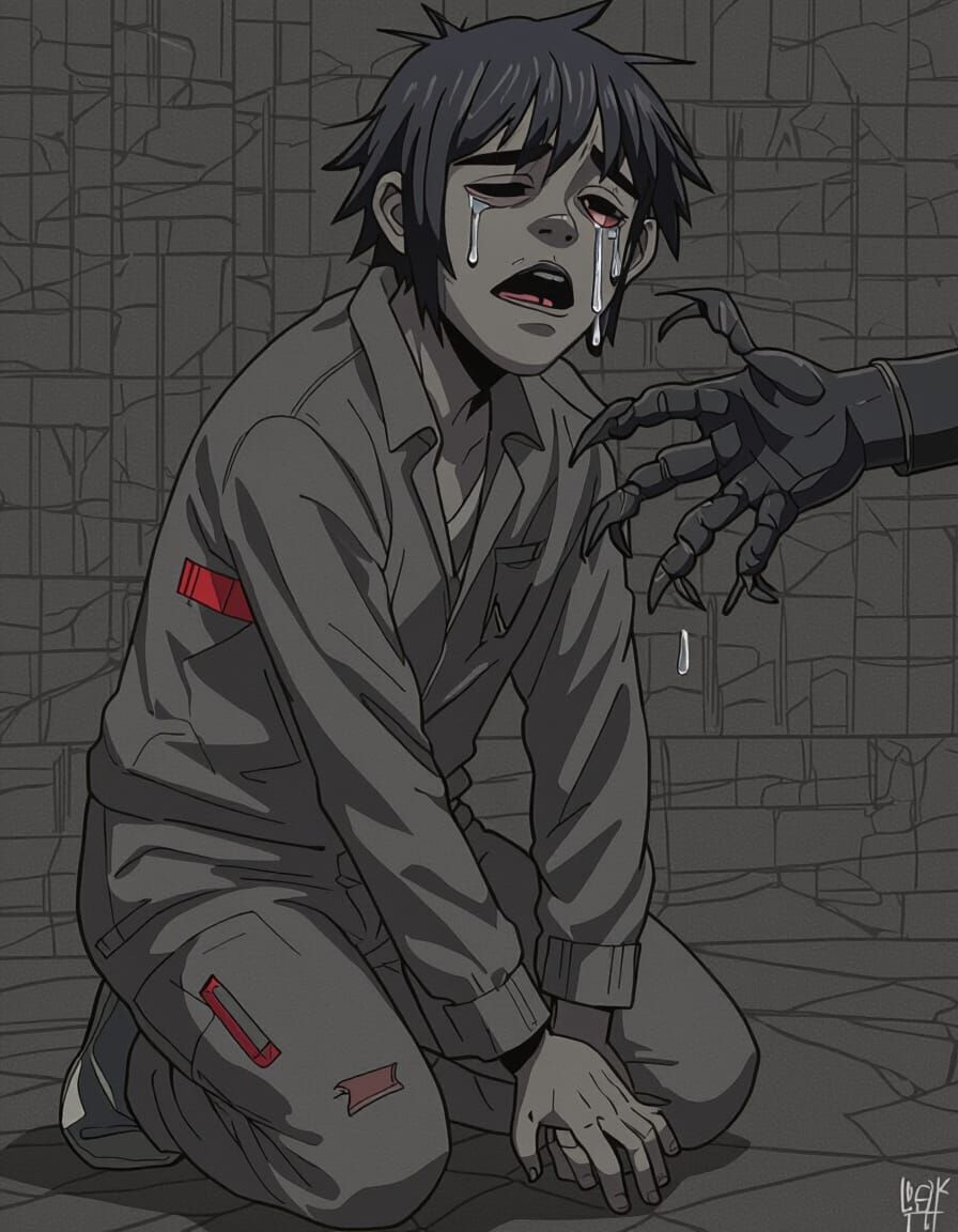 Man Begging in Gorillaz Art Style